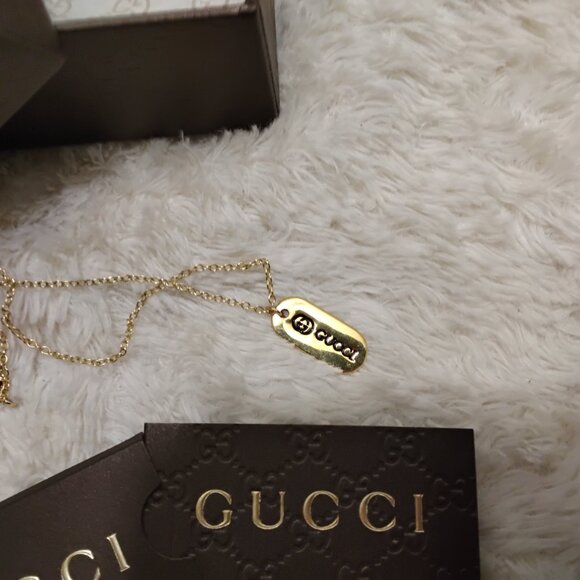 Gucci GG Authentic Vintage Oval Oblong Pendant Necklace Gold 18K 925 Ster - Picture 3 of 13